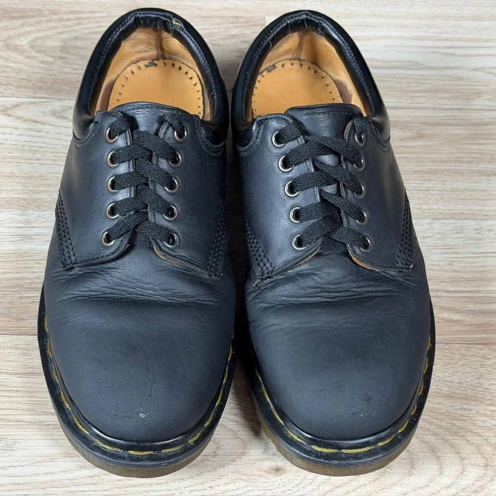 Vintage Dr Martens Shoes Mens 10 Black Leather Derby 8053 Made In England - Picture 3 of 12